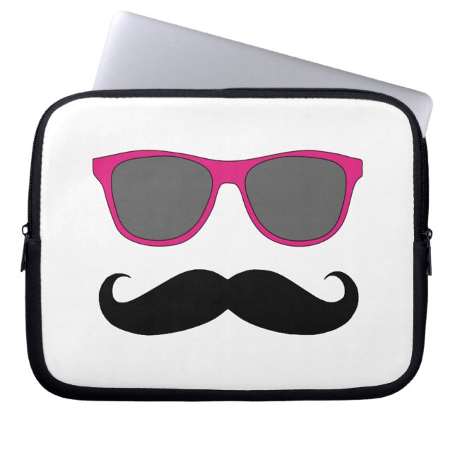 Funny Moustache, Pink Sunglasses Laptop Sleeve (Front)