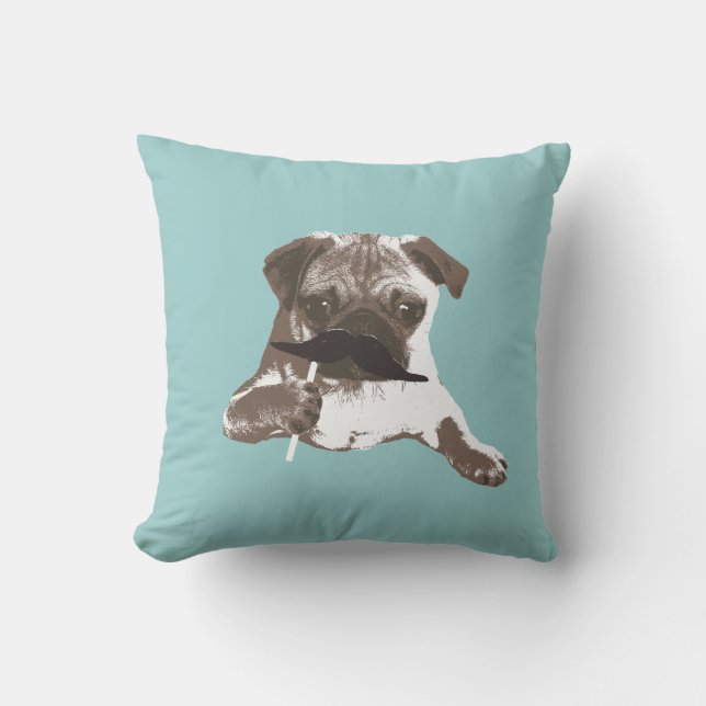 Funny Moustache Pug Cushion (Front)