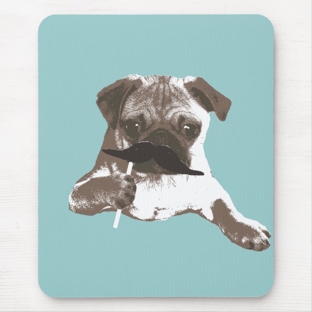 Funny Moustache Pug Mouse Mat (Front)