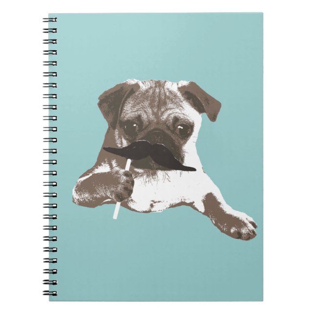 Funny Moustache Pug Notebook (Front)