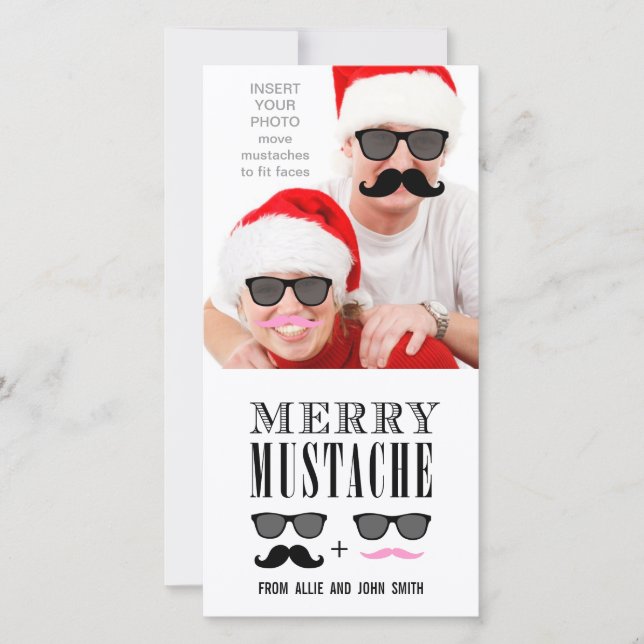 Funny Moustache Sunglasses Christmas Holiday Card (Front)