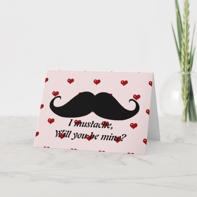 Funny moustache Valentine's Day hipster hearts car Holiday Card (Front)