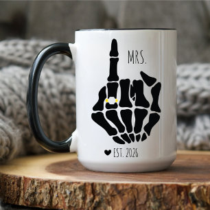 Funny Mr And Mrs, Bride Skeleton Hand Wedding Gift Mug