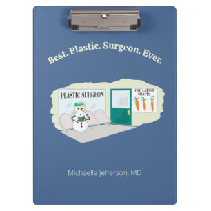 Funny Ms Frosty at plastic surgeon cartoon Clipboard