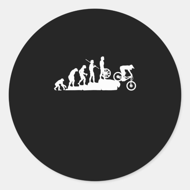 Funny MTB Mountain Biking Evolution Downhill Classic Round Sticker (Front)