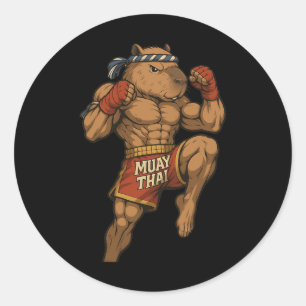 Funny Muay Thai Capybara Thai Boxing Martial Arts Classic Round Sticker