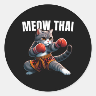 Funny Muay Thai Cat Meow Thai Boxing Martial Art K Classic Round Sticker