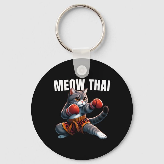 Funny Muay Thai Cat Meow Thai Boxing Martial Art K Key Ring (Front)