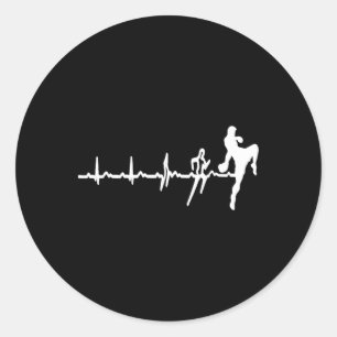 Funny Muay Thai Heartbeat Heart Kickboxing Love Gi Classic Round Sticker