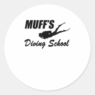 Funny muff's diving school classic round sticker