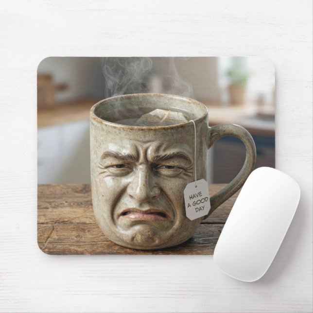 Funny Mug Face with Tea Bag and Text Mouse Mat (With Mouse)
