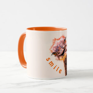 Funny Mug Gift Happy Playful Ostrich - Smile