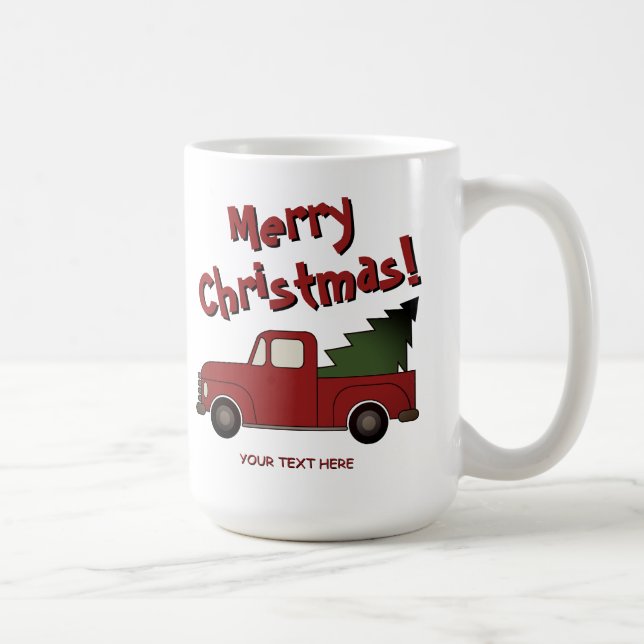 Funny mug with old red truck and Christmas tree (Right)