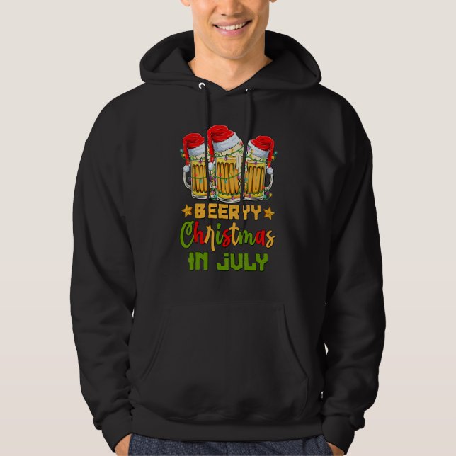 Funny Mugs Of Beer Lights Christmas In July Summer Hoodie (Front)