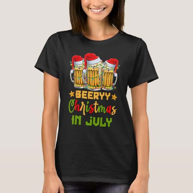 Funny Mugs Of Beer Lights Christmas In July Summer T-Shirt (Front)