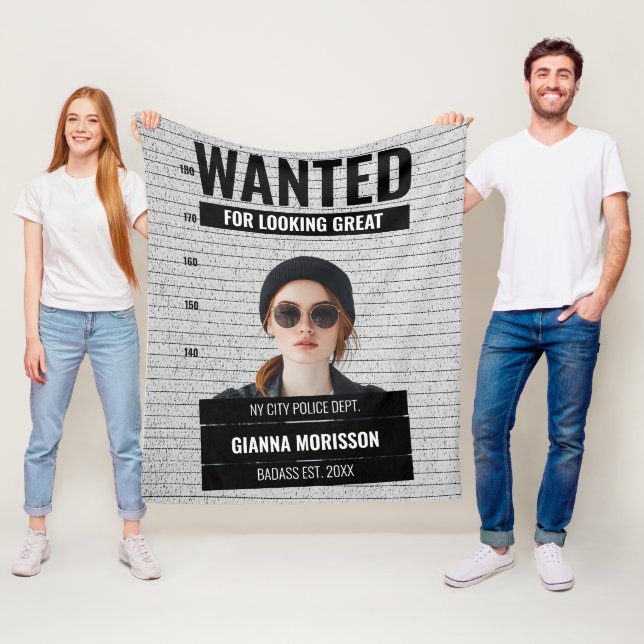 Funny Mugshot Wanted Custom Name & Text  Fleece Blanket (In Situ)