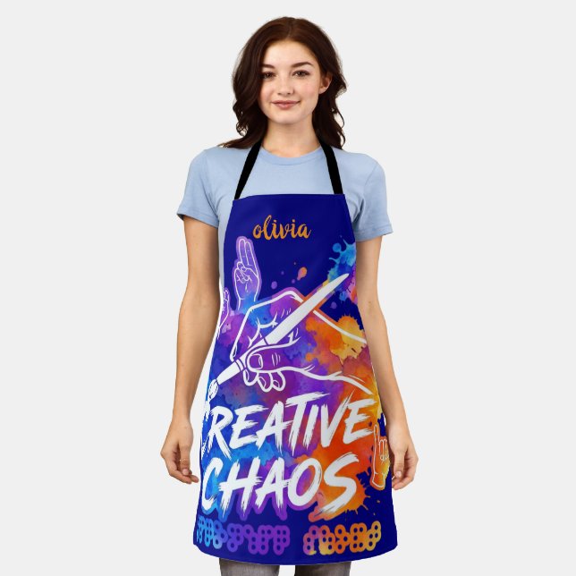 Funny "Multi-Stressing" Hand-Painted Kitchen Gift Apron (Worn)