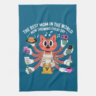 Funny Multi-Tasking Cat Mom The Best Mom  Tea Towel