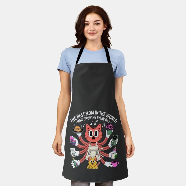 Funny Multi-Tasking Cat Mum The Best Mum  Apron (Worn)