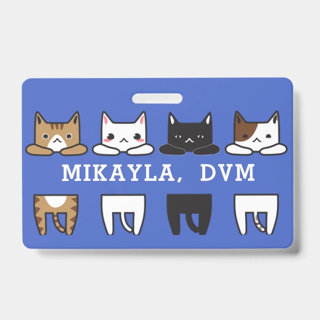 Funny Multicolor Cat Frame   ID Badge (Front)