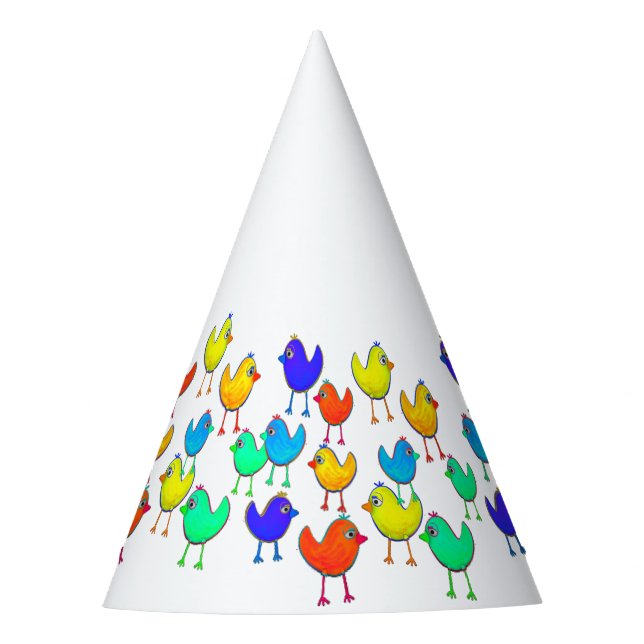 Funny Multicolored Birds Party Hat (Front)