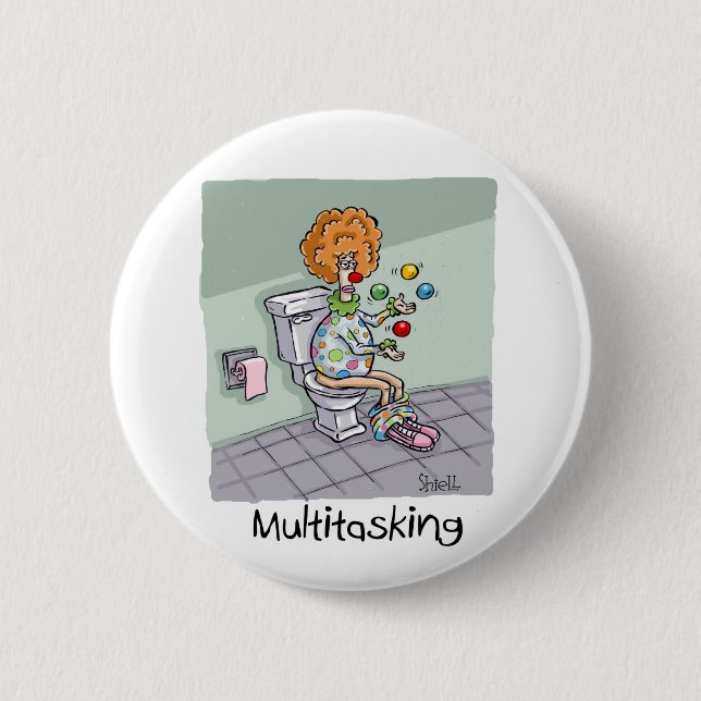 Funny Multitasking Juggling Clown Cards and Gifts 6 Cm Round Badge (Front)