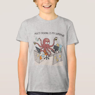 Funny Multitasking Octopus   Office Humour Cartoon Tri-Blend Shirt