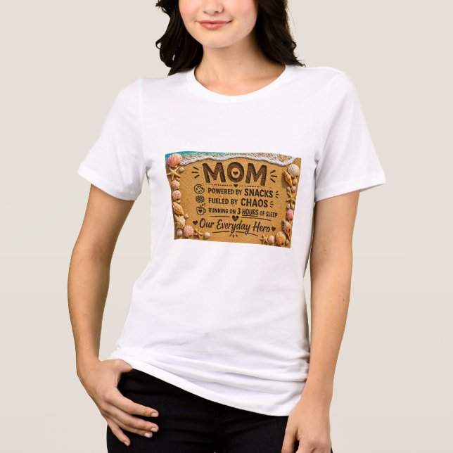 Funny Mum Beach Design – Powered by Snacks Fuelled Tri-Blend Shirt (Front)