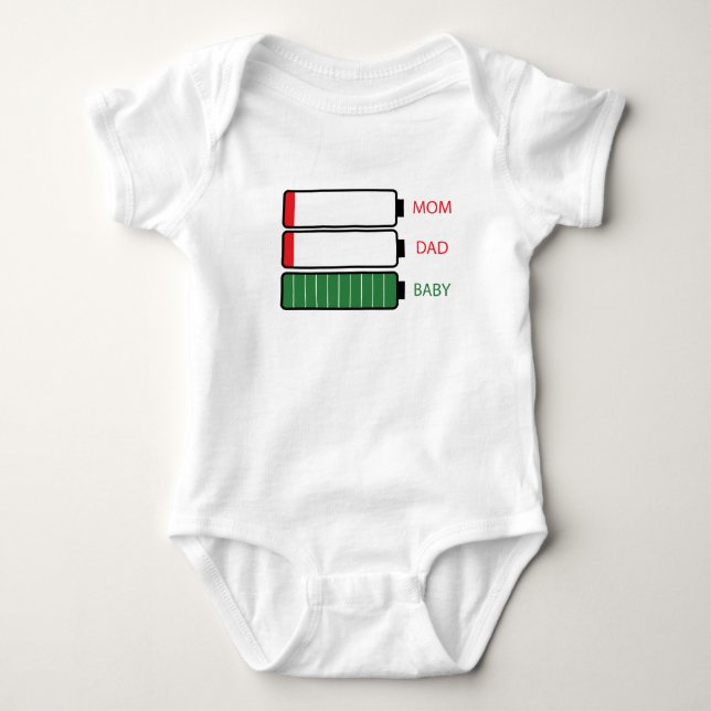 Funny Mum Dad Baby Energy Batteries Bodysuit (Front)