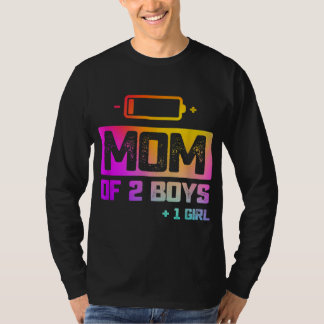 Funny Mum of 2 Boys 1 Girl Low Battery T-Shirt