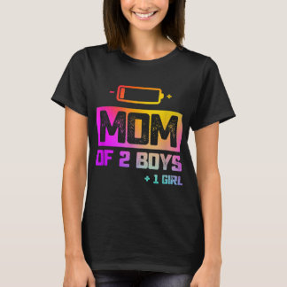 Funny Mum of 2 Boys 1 Girl Low Battery T-Shirt