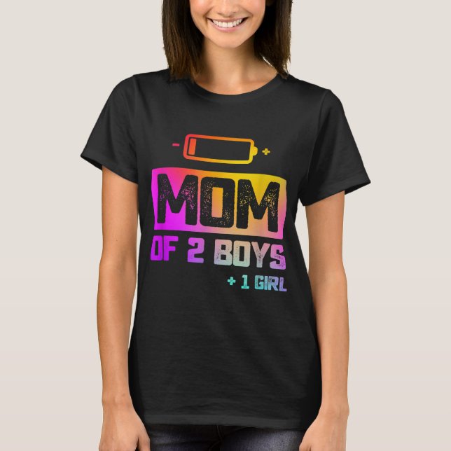 Funny Mum of 2 Boys 1 Girl Low Battery T-Shirt (Front)