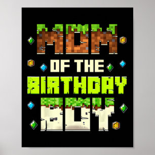 Funny Mum Of The Birthday Boy Video Gamer Pixel Bd Poster