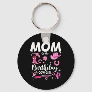 Funny Mum Of The Birthday Cow-girl Pink Disco Rode Key Ring