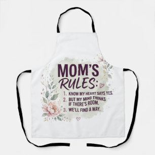 Funny Mum Rules Floral Watercolor Family Quote Apron