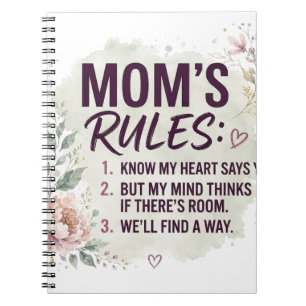 Funny Mum Rules Floral Watercolor Family Quote Notebook