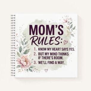 Funny Mum Rules Floral Watercolor Family Quote Notebook