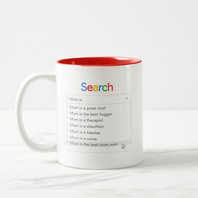 Funny Mum Search Custom Autocomplete Phrases Two-Tone Coffee Mug (Left)