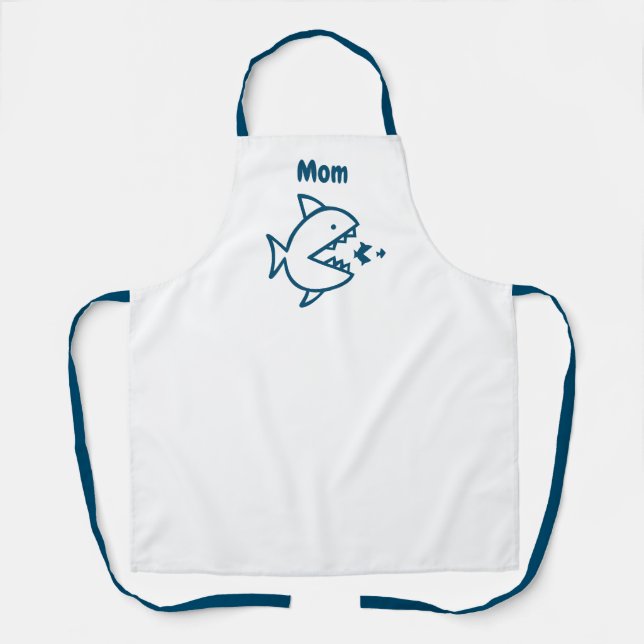 Funny Mum Shark Blue White Kitchen Apron (Front)