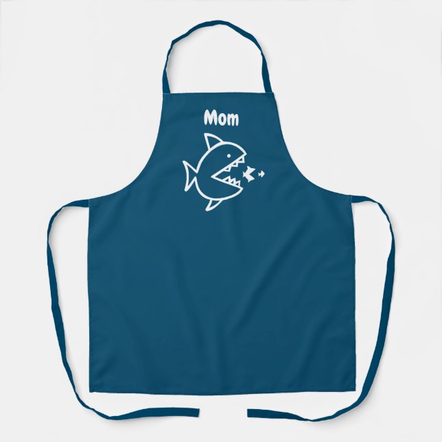 Funny Mum Shark Navy Blue White Cooking Apron (Front)