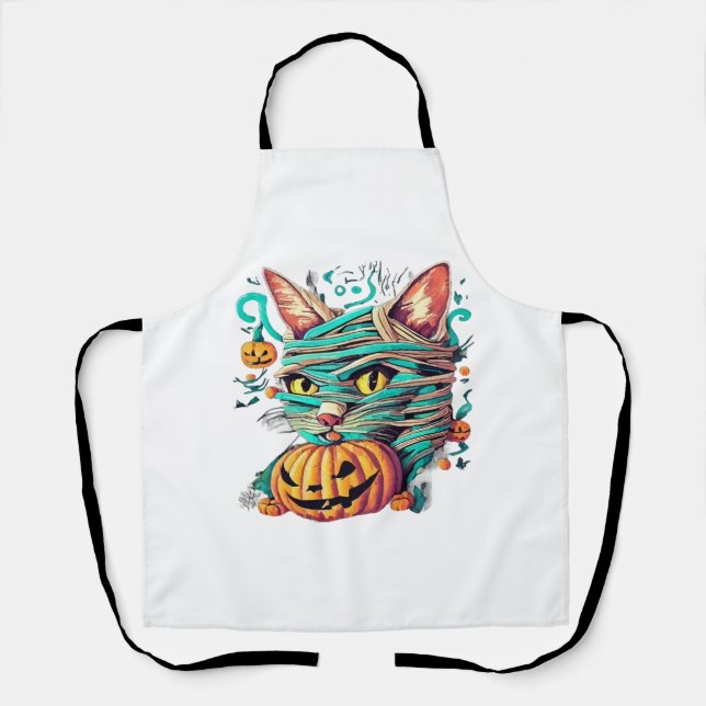 Funny Mummy Cat Halloween Apron (Front)