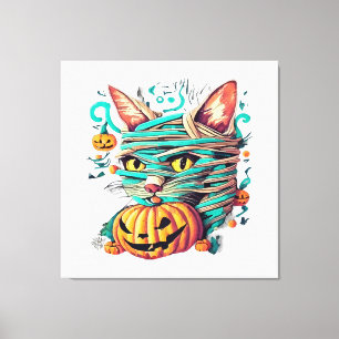 Funny Mummy Cat Halloween Canvas Print