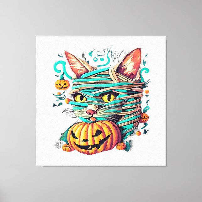 Funny Mummy Cat Halloween Canvas Print (Front)