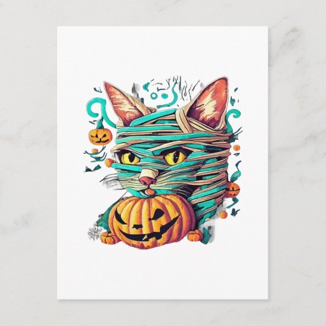 Funny Mummy Cat Halloween Enclosure Card (Front)