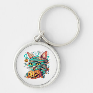 Funny Mummy Cat Halloween Key Ring