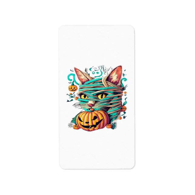 Funny Mummy Cat Halloween Label (Front)