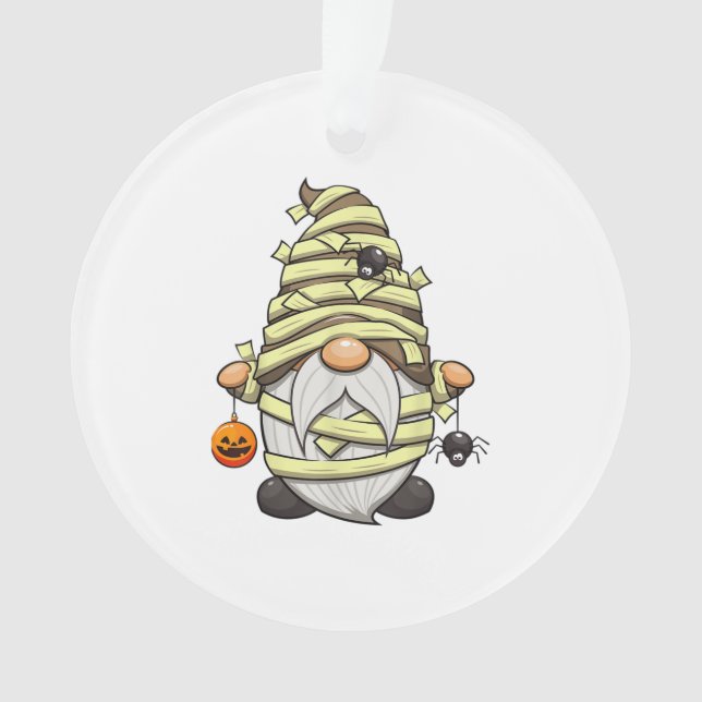 Funny Mummy Gnome With Jack O' Lantern Halloween G Ornament (Front)