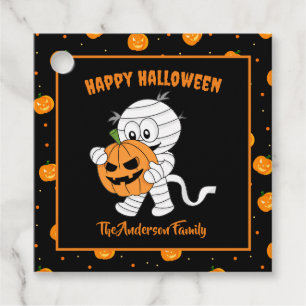 Funny Mummy Walking With Halloween Pumpkin Party Favour Tags