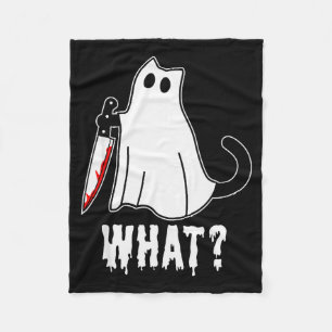 Funny Murder Cat Black Cat Murderous With Knife Ha Fleece Blanket
