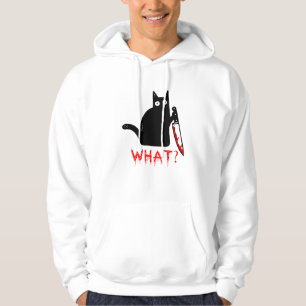 Funny Murderous Black Cat What ? Holding Knife T-S Hoodie